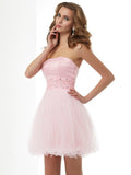 Sheath/Column Sweetheart Beading Short Elastic Woven Satin Homecoming Dresses TPP0008452