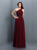 A-Line/Princess One-Shoulder Pleats Sleeveless Long Chiffon Bridesmaid Dresses TPP0005017