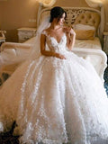 Ball Gown V-neck Tulle Sleeveless Floor-Length Applique Wedding Dresses TPP0006834