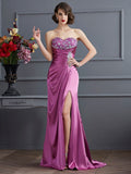 Sheath/Column Sweetheart Sleeveless Beading Long Elastic Woven Satin Dresses TPP0002890