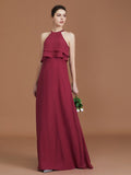 A-Line/Princess Scoop Sleeveless Floor-Length Ruffles Chiffon Bridesmaid Dress Ruffles TPP0005632