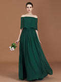 A-Line/Princess Pleats Off-the-Shoulder Floor-Length Chiffon Bridesmaid Dress TPP0005361