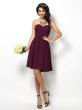 A-Line/Princess Sweetheart Pleats Sleeveless Short Chiffon Bridesmaid Dresses TPP0005177