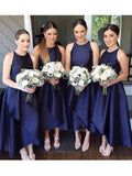 A-Line/Princess Scoop Sleeveless Asymmetrical Layers Satin Bridesmaid Dresses TPP0005385