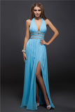 Sheath/Column V-neck Beading Sleeveless Long Chiffon Dresses TPP0003963