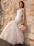 Trumpet/Mermaid Tulle Applique Sleeveless Spaghetti Straps Floor-Length Dresses TPP0001587