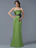 Sheath/Column Strapless Sleeveless Sash/Ribbon/Belt Long Satin Bridesmaid Dresses TPP0005292