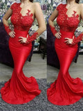 Trumpet/Mermaid Applique Scoop Satin Sweep/Brush Train Long Sleeves Dresses TPP0001758