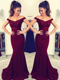 Trumpet/Mermaid Off-the-Shoulder Sleeveless Sweep/Brush Train Lace Elastic Woven Satin Dresses TPP0001908