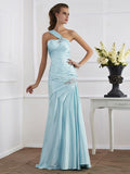 Trumpet/Mermaid One-Shoulder Sleeveless Ruched Long Elastic Woven Satin Dresses TPP0002849