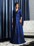 A-Line/Princess V-neck Beading 1/2 Sleeves Long Taffeta Mother of the Bride Dresses TPP0007201