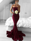 Trumpet/Mermaid Strapless Sweep/Brush Train Stretch Crepe Sleeveless Ruffles Dresses TPP0001895