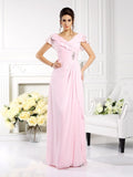 A-Line/Princess V-neck Ruffles Short Sleeves Long Chiffon Mother of the Bride Dresses TPP0007149