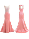 Trumpet/Mermaid Scoop Sleeveless Sweep/Brush Train Satin Beading Bridesmaid Dresses TPP0005156