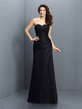 A-Line/Princess Sweetheart Lace Sleeveless Long Satin Bridesmaid Dresses TPP0005630