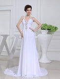 A-Line/Princess Beading V-neck Sleeveless Chiffon Wedding Dresses TPP0006864