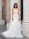 Trumpet/Mermaid Layers Spaghetti Straps Organza Sleeveless Sweep/Brush Train Wedding Dresses TPP0006650