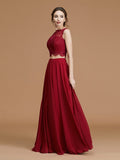 A-Line/Princess Spaghetti Straps Sleeveless Floor-Length Lace Chiffon Bridesmaid Dresses