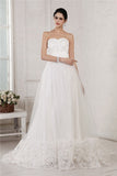 A-Line/Princess Sweetheart Sleeveless Beading Applique Long Net Wedding Dresses TPP0006838