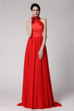 Sheath/Column Halter Sleeveless Pleats Long Elastic Woven Satin Chiffon Bridesmaid Dresses TPP0005653