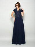 A-Line/Princess V-neck Beading Short Sleeves Long Chiffon Mother of the Bride Dresses TPP0007281