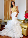 Trumpet/Mermaid Organza Applique Spaghetti Straps Sleeveless Floor-Length Dresses TPP0004749