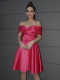 A-Line/Princess Satin Off-the-Shoulder Ruched Sleeveless Short/Mini Homecoming Dresses TPP0004798