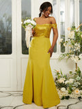 Sheath/Column Stretch Crepe Sequin Off-the-Shoulder Sleeveless Floor-Length Bridesmaid Dresses TPP0004976