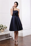 A-Line/Princess Strapless Sleeveless Pleats Hand-Made Flower Short Elastic Woven Satin Bridesmaid Dresses TPP0005843