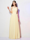 A-Line/Princess Bateau Sleeveless Pleats Long Chiffon Bridesmaid Dresses TPP0005088