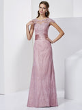 Sheath/Column High Neck Short Sleeves Lace Long Elastic Woven Satin Mother of the Bride Dresses TPP0007312