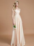 A-Line/Princess V-neck Sleeveless Ruched Floor-Length Silk like Satin Bridesmaid Dresses TPP0005430