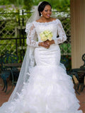 Trumpet/Mermaid Square Applique Organza Long Sleeves Chapel Train Wedding Dresses TPP0006002