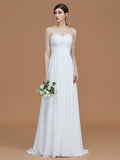 A-Line/Princess Sweetheart Sleeveless Sweep/Brush Train Beading Chiffon Bridesmaid Dresses TPP0005600