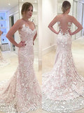 Trumpet/Mermaid Lace Sleeveless Sweetheart Sweep/Brush Train Wedding Dresses TPP0006155