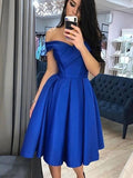 A-Line/Princess Satin Ruffles Off-the-Shoulder Sleeveless Knee-Length Homecoming Dresses TPP0008814