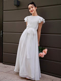 A-Line/Princess Chiffon Ruffles Scoop Short Sleeves Floor-Length Junior/Girls Bridesmaid Dresses TPP0005874