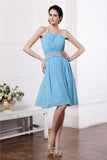 Sheath/Column Halter Sleeveless Beading Pleats Short Chiffon Bridesmaid Dresses TPP0005876