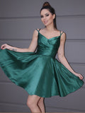 A-Line/Princess Satin Ruched Straps Sleeveless Short/Mini Homecoming Dresses TPP0004457