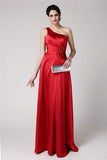 Sheath/Column One-Shoulder Sleeveless Pleats Hand-Made Flower Long Elastic Woven Satin Bridesmaid Dresses TPP0005514