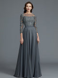 A-Line/Princess 3/4 Sleeves Bateau Floor-Length Chiffon Mother of the Bride Dresses TPP0007092