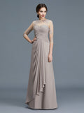 A-Line/Princess Sheer Neck 3/4 Sleeves Ruffles Chiffon Floor-Length Mother of the Bride Dresses TPP0007219