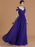 A-Line/Princess Off-the-Shoulder Sleeveless Floor-Length Ruched Chiffon Bridesmaid Dresses TPP0005358