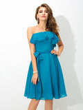 A-Line/Princess One-Shoulder Sash/Ribbon/Belt Sleeveless Short Silk like Satin Bridesmaid Dresses TPP0005708