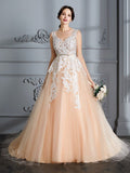 Ball Gown Scoop Sleeveless Court Train Tulle Wedding Dresses TPP0006564