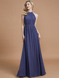 A-Line/Princess Scoop Chiffon Sleeveless Floor-Length Bridesmaid Dresses TPP0005455