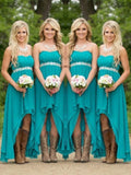 A-Line/Princess Sweetheart Sleeveless Asymmetrical Beading Chiffon Bridesmaid Dresses TPP0005045