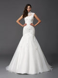 Trumpet/Mermaid High Neck Beading Sleeveless Long Organza Wedding Dresses TPP0006227