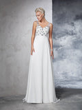 A-Line/Princess V-neck Beading Sleeveless Long Chiffon Wedding Dresses TPP0006862