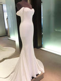 Sheath/Column Off-the-Shoulder Short Sleeves Court Train Spandex Wedding Dresses TPP0006180